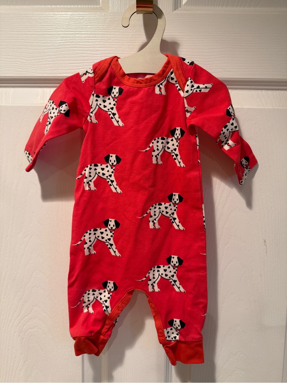 Monica + Andy Red Dalmatian Long Sleeve One-Piece Romper 0-3M